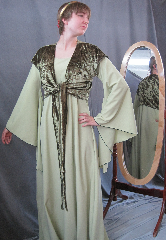 Gown ID:G704, Gown Color:Pale Lime Green - comes with coordinated velour wrap, Style:12th Century, Sleeve:Long drop sleeve, Trim:None, Neckline Type:Ballet, Fabric:Polyester Micro Fiber, Sleeve Length:31", Back Length:59".