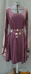Gown ID:G720, Gown Color:Mauve, Style:12th Century, Sleeve:Long Drop Sleeve with Narrow Black Lace at edge, Trim:Narrow Black Lace at sleeve edge, and skirt edge, Neckline Type:Scoop, Fabric:4-way Stretch Velvet, Sleeve Length:28.5", Back Length:40".