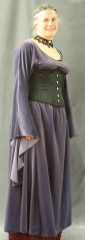 Gown ID:G724, Gown Color:Dusty Grey-Purple, Style:12th Century (shown with circlet CT0466EL-ST, choker & corset D1142, NOT included), Sleeve:Long drop sleeve, Trim:None, Neckline Type:Scoop, Fabric:stretch velvet, Sleeve Length:34", Back Length:55".
