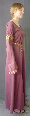 Gown ID:G757, Gown Color:Pale Plum, Style:12th Century<br>(shown with<br> Diamond Shield Plaque<br>Belt BT0014BZ<br>NOT included), Sleeve:Long Straight Sleeve with <br>Bullseye Jacquard trim at bicep, Trim:Bullseye Jacquard trim at bicep, Neckline Type:Ballet, Fabric:Cotton Sateen, Sleeve Length:35.5", Back Length:57".
