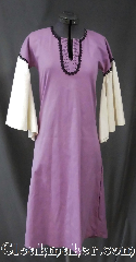Gown ID:G914, Gown Color:Light Purple, Style:Youth 12th century gown, Sleeve:Long Drop White Sleeve<br>with black lace trim<br>on bicep, Trim:Black lace at bicep and neck, Neckline Type:Keyhole trimmed with black lace, Fabric:Cotton Blend<br>Machine Washable, Back Length:44".