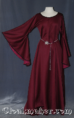 Gown ID:G926, Gown Color:Maroon, Style:12th Century<br>with belt #BT0007ST<br>sold separately, Sleeve:Long Drop Sleeve with<br>Black lace at sleeve edge, Trim:Black lace at sleeve edge, Neckline Type:Scoop with black bias trim, Fabric:slight scattered pilling<br>Machine washable line dry, Sleeve Length:28", Back Length:59".