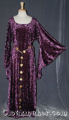 Gown ID:G957, Gown Color:Purple, Style:12th Century, Sleeve:Long Drop sleeve, Neckline Type:Scoop, Fabric:Crushed Velvet stretch, Sleeve Length:30", Back Length:57".