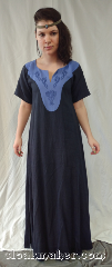 Gown ID:G964, Gown Color:Dark Blue, Style:12th Century, Sleeve:Short, Neckline Type:Keyhole, Fabric:Linen, Back Length:53.5".