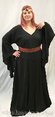 Gown ID:G972, Gown Color:black wool, Style:12th Century, Sleeve:drop sleeve, Trim:none, Neckline Type:v neck, Fabric:100% wool, Sleeve Length:29", Back Length:51".