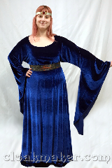 Gown ID:G973, Gown Color:blue velvet, Style:12th Century, Sleeve:drop sleeve, Trim:none, Neckline Type:boat neck, Fabric:velvet, Sleeve Length:31", Back Length:61".