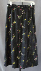 Skirt:K161, Skirt Color:Black with floral vines, Skirt Style:Victorian Riding Skirt, Fiber:Polyester Moleskin, Length:33", Waist:up to 39".
