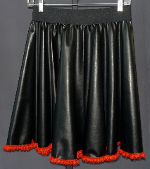 Skirt:K163, Skirt Color:Black with red lace bottom, Fiber:Pleather with lace bottom, Length:20", Waist:34-40".