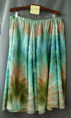 Skirt:K239, Skirt Color:Soft greens, Fiber:silk tie-dye, Length:30", Waist:up to 60".