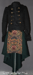 Skirt:K317, Skirt Color:Forest Green, Skirt Style:Asymmetric<br>Forest green skirt<br>with floral paisley<br>front panel, Fiber:Wool Gabardine, Length:16"-26", Waist:up to 40".