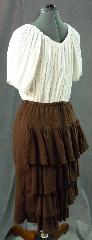 Skirt:K64, Skirt Color:Cocoa Brown, Skirt Style:Victorian Back Ruffle, Fiber:Cotton Gauze, Length:27", Waist:32".