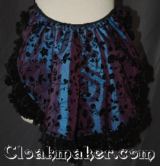 Skirt:KB022, Skirt Color:purple and blue crossweave<br>taffeta, black floral sparkle<br>flocking with black corded frills, Skirt Style:Bustle<br>Hand wash or dry clean only<br>sold separately<br>shown with  KB017 and K381, Fiber:Taffeta, Length:up to13.5", Waist:Panel 15".