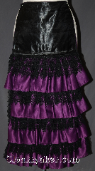 Skirt:KB025, Skirt Color:Purple with black lace accents, Skirt Style:5 tier Bustle<br>Hand wash or dry clean only, Fiber:Polyester, Length:up to 34", Waist:Panel 13".