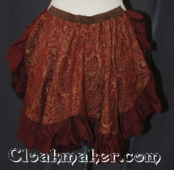 Skirt:KB035, Skirt Color:Maroon yellow and brown<br>tapestry with brown ruffles, Skirt Style:Bustle, Fiber:Cotton, Length:up to 15", Waist:Panel 14".