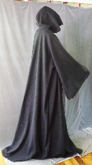 Robe:R257, Robe Style:Sith or Holocaust Style Cloak, Robe Color:Black, Front/Collar:Hooded with Black cloth-covered hook and eye, Fiber:Economy Polyester Fleece, Neck:26", Sleeve:38", Chest:80", Length:75", Height:Up to 7' 3".