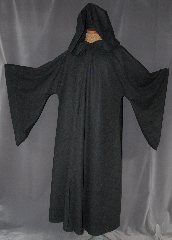 Robe:R263, Robe Style:Gandalf the Grey/ Distressed Travelers Robe or Holocaust Style Cloak, Robe Color:Slate Grey, Fiber:100% Light Weight Wool, Neck:21.5", Sleeve:36", Chest:55", Length:59", Height:Up to 5' 11", Note:Light weight with distressed patches<br>and a lirepipe hood.<br>Dry Clean Only.