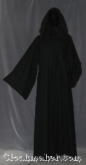 Robe:R339, Robe Style:Jedi Robe modeled after Anakin Episode III, Robe Color:Black, Fiber:100 % Wool, Neck:22", Sleeve:36", Chest:Up to 54", Length:63", Note:Hooded with hidden<br>hook and eye clasp<br>light weight <br>Made of textured wool twill.