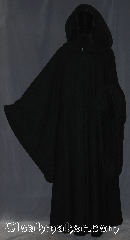 Robe:R341, Robe Style:Emperor Palpatine / Darth Sidious Outer Robe, Robe Color:Black, Fiber:100% woven wool, Neck:25.5", Sleeve:35"-39", Chest:Up to 60", Length:66", Note:Join the dark side with<br>Emperor Palpatine's heavy<br>weight 100% wool with<br>cording in the extra large hood<br> and adjustable ruch<br>on the sleeves.<br>Dry clean only..