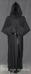 Robe:R342, Robe Style:Monk's Robe with attached hooded cowl, Robe Color:Navy Blue almost Black, Fiber:Wool blend Suiting Machine washable, Neck:26", Sleeve:41", Chest:Up to 54", Length:60", Height:Up to 5'10", Note:Smooth and resilient this Diamond weave wool <br>blend robe is comfortable for<br>whatever you need to do.<br>Pictured with a leather belt<br>(not included).<br>Robe comes with a rope belt<br>and a matching pouch..