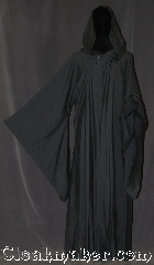 Robe:R344, Robe Style:Gandalf druid or traveler Robe, Robe Color:Grey, Fiber:Wool blend Suiting<br>Machine washable, Neck:24", Sleeve:37", Chest:up to 68", Length:62", Note:A soft, lightweight robe<br>with a pointed hood and<br>sleeves and an open front,<br>this garment is easy to<br>move in and is perfect for<br>LARP events or serious occasions.<br>Versatile for wizards,<br>or other mystical beings..