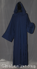 Robe:R347, Robe Style:Druid or Traveler Robe, Robe Color:Navy, Fiber:Wool blend Suiting, Neck:23", Sleeve:37", Chest:Up to 50", Length:64", Note:A navy woven textured robe<br>with a liripipe hood<br>and an open front,<br>this garment is easy to<br>move in and is perfect for<br>LARP events or serious occasions.<br>Versatile for wizards,<br>or other mystical beings..