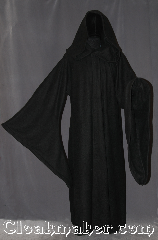 Robe:R370, Robe Style:Emperor Palpatine -<br>Darth Sidious Outer Robe<br>Sith / holocaust/ monk, druid, Robe Color:Black, Fiber:Polyester Fleece, Neck:25", Sleeve:41", Chest:68", Length:60", Height:5' 10" at the tallest, Note:Join the dark side with this<br>Emperor Palpatine's style light<br>weight 100% polyester fleece<br>with an extra large hood<br>and adjustable ruch<br>on the sleeves.<br>not 501 compliant<br>machine washable.
