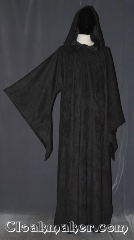 Robe:R411, Robe Style:Sith or Holocaust Style Cloak, Robe Color:corded grey, Fiber:Polyester, Neck:24", Sleeve:33.5", Chest:60", Length:62", Note:Lightweight and easy care,<br>a great piece of spring outerwear.<br>Made of a machine washablecorded<br>grey polyester with a double sided weave.<br>The exterior is a microfiber while<br>the interior has a satin feel.<br>Perfect for cool fall evenings<br>with hidden clasp and long pointed sleeves<br>Makes a great accessory for everyday wear,<br>LARP or Renaissance Fair.<br>Can be hemmed to height.