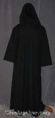 Robe:R413, Robe Style:Monk's Robe with attached<br>hooded cowl and coin pouch, Robe Color:Ink Black, Grey Woven, Fiber:Washed worsted wool, Sleeve:36", Chest:51", Length:64", Note:Made of easy care light weight<br>100% worsted wool suiting<br>this ink black attached hood<br>monks robe is comfortable for<br>whatever you need to do.<br>Can be hemmed to desired length<br>Option of a rope free of charge<br>or leather belt for extra $45.<br>Machine washable..