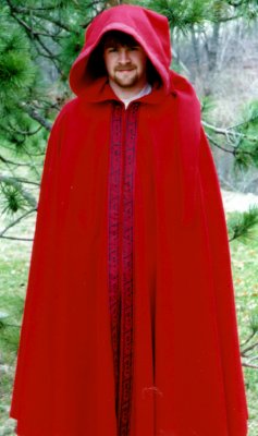 Red wool cloak with Celtic Dog Trim