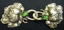 Rose w/ green stone<br>Silvertone Antique