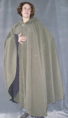 Cloak:1524, Cloak Style:Full Circle Cloak, Cloak Color:Mushroom Brown, Fiber / Weave:Windblock Polar Fleece, Cloak Clasp:Florentine - Medium, Hood Lining:Grey Self-lining, Back Length:50", Neck Length:22", Seasons:Winter, Fall, Spring.