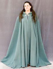 Cloak:1571, Cloak Style:Full Circle Cloak, Cloak Color:Seafoam Green, Fiber / Weave:Heavy  Fleece, Cloak Clasp:Triple Medallion, Hood Lining:Self-lining, sherpa texture, Back Length:53.5", Neck Length:25", Seasons:Winter, Fall, Spring.