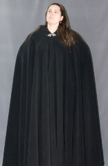 Cloak:1581, Cloak Style:Full Circle Cloak, Cloak Color:Black, Fiber / Weave:300 Wt Fleece, Cloak Clasp:Triple Medallion, Hood Lining:Self-lining, Back Length:58", Neck Length:19", Seasons:Spring, Fall, Winter.