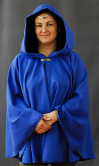 Cloak:1605, Cloak Style:Full Circle Cloak, Cloak Color:Periwinkle Blue, Fiber / Weave:Poly Wosterlon, Cloak Clasp:Florentine - Small, Hood Lining:Black Embossed Floral, Back Length:31", Neck Length:22", Seasons:Summer, Fall, Spring.