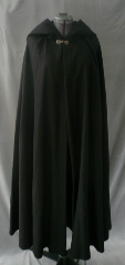 Cloak:1768, Cloak Style:Half Circle, Cloak Color:Black, Fiber / Weave:Washed Wool Twill, Cloak Clasp:Antiquity, Hood Lining:Unlined, Back Length:54", Neck Length:21.5", Seasons:Spring, Fall, Winter.