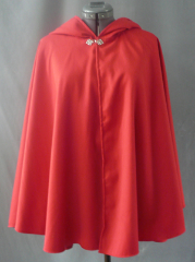 Cloak:1820, Cloak Style:Full Circle Short Cloak, Cloak Color:Red, Fiber / Weave:rayon polyester, Cloak Clasp:Fleur de Lis, Hood Lining:Self-lining, Back Length:30", Neck Length:21", Seasons:Summer, Fall, Spring.