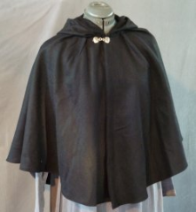 Cloak:1933, Cloak Style:3/4 circle, Cloak Color:Black, Fiber / Weave:Wool / cashmere, Cloak Clasp:Dragon Knot, Hood Lining:Unlined, Back Length:25.5", Neck Length:17", Seasons:Winter, Fall, Spring.