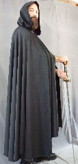 Cloak:2063, Cloak Style:Full Circle Cloak, Cloak Color:Black, Fiber / Weave:Water Resistant Micro-Fiber, Cloak Clasp:Antiquity, Hood Lining:Unlined, Back Length:48", Neck Length:20", Seasons:Fall, Spring.