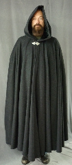 Cloak:2083, Cloak Style:Full Circle Cloak, Cloak Color:Charcoal, Fiber / Weave:Midweight Wool Cashmere, Cloak Clasp:Triple Medallion, Hood Lining:Green Almost Black Velvet, Back Length:57", Neck Length:21", Seasons:Spring, Fall, Winter.