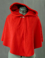 Cloak:2091, Cloak Style:Full Circle Short Cloak, Cloak Color:Red, Fiber / Weave:WindPro Fleece, Cloak Clasp:Plain Rope<br>Hook & Eye, Hood Lining:Self-lining, Back Length:21", Neck Length:18", Seasons:Winter, Fall, Spring.