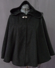 Cloak:2098, Cloak Style:Full Circle Short Cloak, Cloak Color:Black, Fiber / Weave:Fleece, Cloak Clasp:Fleur de Lis, Hood Lining:Self-lining, Back Length:30", Neck Length:21.5", Seasons:Fall, Spring.