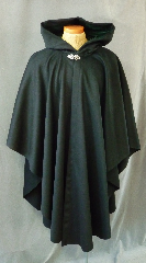 Cloak:2120, Cloak Style:Cape / Ruana, Cloak Color:Black, Fiber / Weave:Brushed Wool Melton, Cloak Clasp:Vale, Hood Lining:Black Micro Velvet, Back Length:45.5", Neck Length:22.5", Seasons:Winter, Fall, Spring.