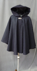 Cloak:2206, Cloak Style:Cape / Ruana, Cloak Color:Dark Navy Blue, Fiber / Weave:80% Wool/ 20% Nylon Wide Herringbone tone on tone pattern, Cloak Clasp:Nordic Hearts - Silvertone, Hood Lining:Unlined, Back Length:30", Neck Length:23", Seasons:Winter, Fall, Spring, Note:Soft brushed Interior.