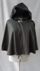 Cloak:2254, Cloak Style:Full Circle Short Cloak, Cloak Color:Black, Fiber / Weave:Fleece, Cloak Clasp:Antiquity, Hood Lining:Unlined, Back Length:23", Neck Length:21", Seasons:Spring, Fall, Summer.