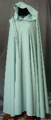 Cloak:2283, Cloak Style:Full Circle Cloak with Liripipe, Cloak Color:Minty Foam Green, Fiber / Weave:Wool Gabardine, Cloak Clasp:Florentine - Medium, Hood Lining:Unlined, Back Length:56.5", Neck Length:22.5", Seasons:Spring, Summer, Fall.