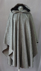 Cloak:2284, Cloak Style:Cape / Ruana, Cloak Color:Heathered Grey, Fiber / Weave:Brushed Long Pile Wool, medium weight, Cloak Clasp:Antiquity, Hood Lining:Black Silk Velvet, Back Length:44.5", Neck Length:23", Seasons:Spring, Fall, Southern Winter.