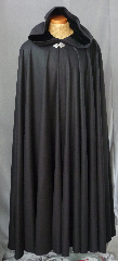 Cloak:2288, Cloak Style:Full Circle Cloak, Cloak Color:Black, Fiber / Weave:Wool / cashmere, Cloak Clasp:Vale, Hood Lining:Black Silk Velvet, Back Length:54.5", Neck Length:23", Seasons:Spring, Fall, Southern Winter.