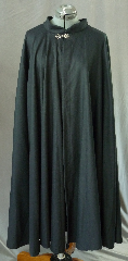 Cloak:2296, Cloak Style:Full Circle Cloak with Collar, Cloak Color:Black outside, Dark Blue inside, Fiber / Weave:Wool - Novelty Weave, Cloak Clasp:Antiquity, Hood Lining:N/A, Back Length:46", Neck Length:22", Seasons:Summer, Spring, Fall.