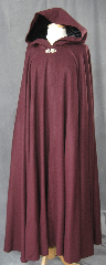 Cloak:2316, Cloak Style:Full Circle Cloak, Cloak Color:Burgundy, Fiber / Weave:100% camel hair, Cloak Clasp:Vale - Goldtone, Hood Lining:Black Silk Velvet, Back Length:54', Neck Length:24", Seasons:Fall, Spring.