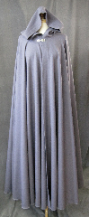 Cloak:2336, Cloak Style:Full Circle Cloak, Cloak Color:Grey, Fiber / Weave:Wool Crepe, Cloak Clasp:Bavarian - Silvertone, Hood Lining:Unlined, Back Length:58", Neck Length:22", Seasons:Summer, Fall, Spring.